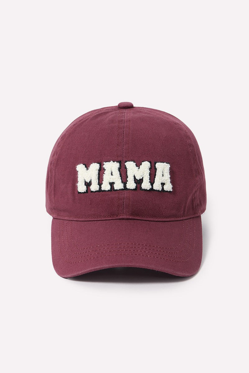 Plum Chenille Sherpa Patch MAMA Lettered Baseball Cap Hat