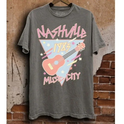 Stone Gray Mineral Wash Nashville 1983 Music City Graphic Oversized Relaxed Tee