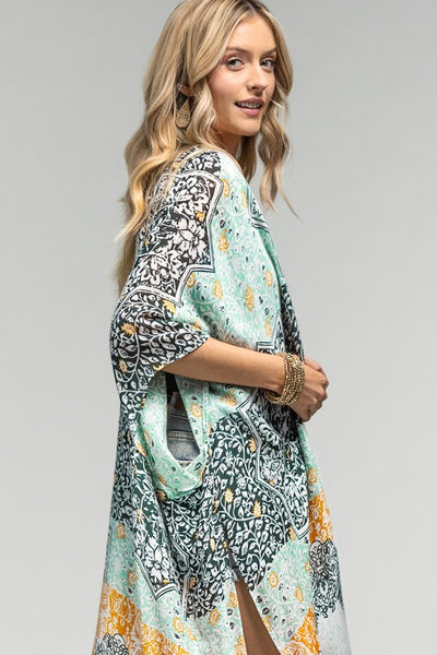 Multi Floral Damask & Paisley Printed Kimono Open Wrap Summer Coverup Top