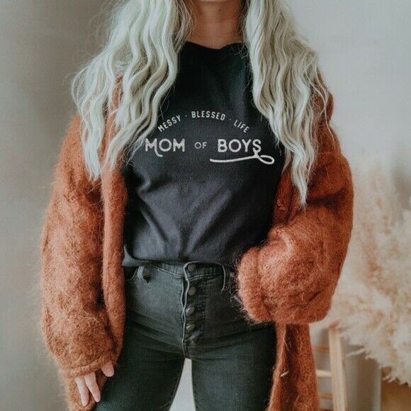 Black Mom Of Boys Oversized Graphic Bella Canvas Womens Tee T-Shirt