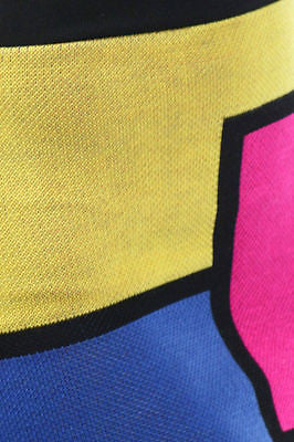 Skirt Color Block Mini Stretch Knit Mod Pink Yellow Blue Sexy Square