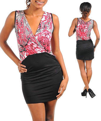 Dress Floral Sublimation Pink Red Sleeveless Crossover Tank Ruched Sexy