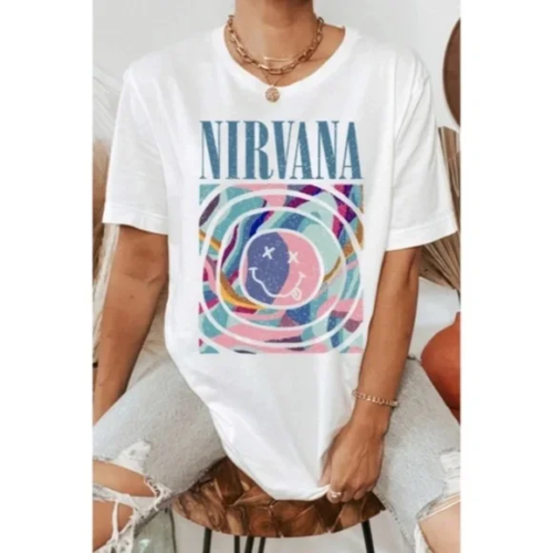 Nirvana Colored Smile Logo Band Music Oversized Relaxed Fit Graphic Tee T-Shirt