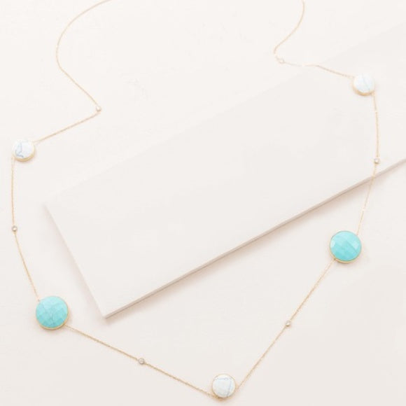 White Turquoise Bohemian Style Stone Gold Long Necklace 14K Plating