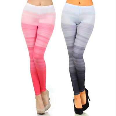 Leggings Ombre Sublimation Pink Blue Stretch Skinny Full Long Length