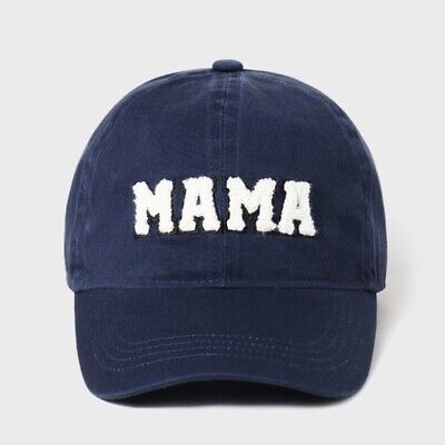 Navy Blue Chenille Sherpa Patch MAMA Lettered Baseball Cap Hat