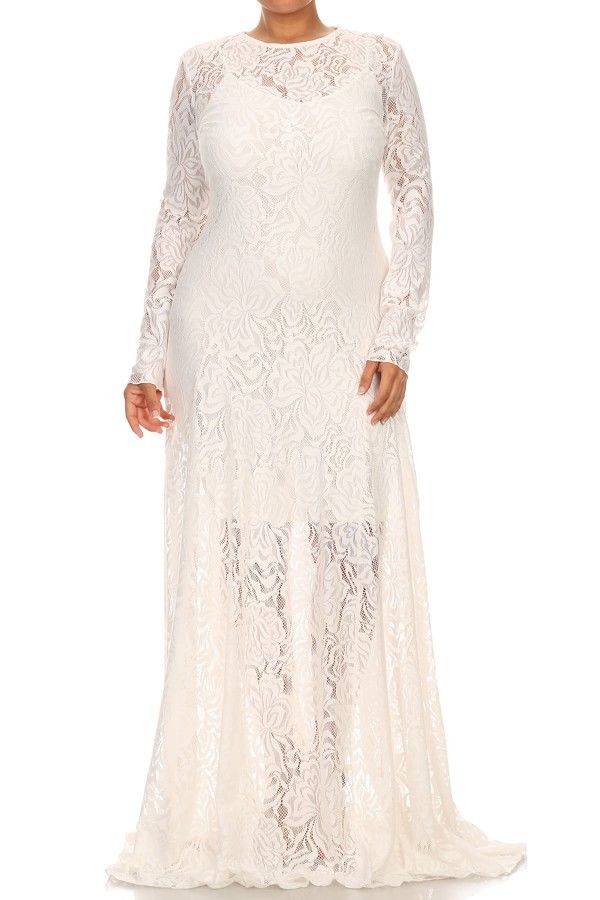 Lace Gown Maxi Dress Long Sleeve Cocktail Party Formal White Sexy