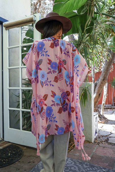 Pink Blooms Floral Wallflower Spring Kimono Wrap Coverup Casual Women's Top