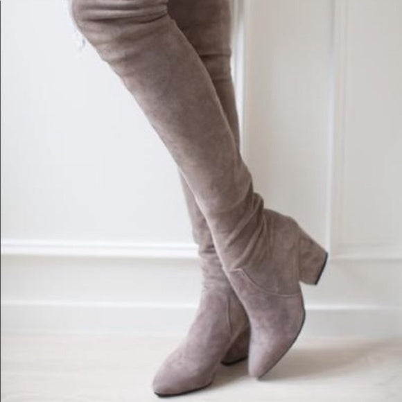 The MOST Popular OTK Over The Knee Boots Faux Suede Gray