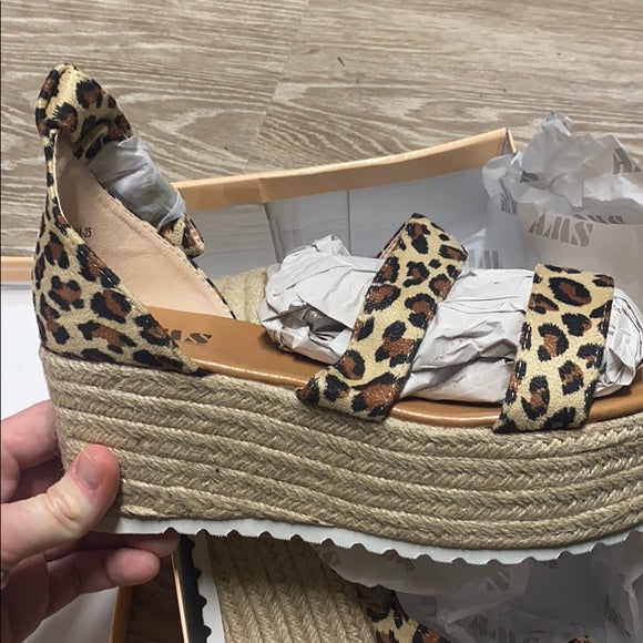 Leopard Animal Print Woven Faux Suede Strap Platform Espadrille Sandals Casual Womens