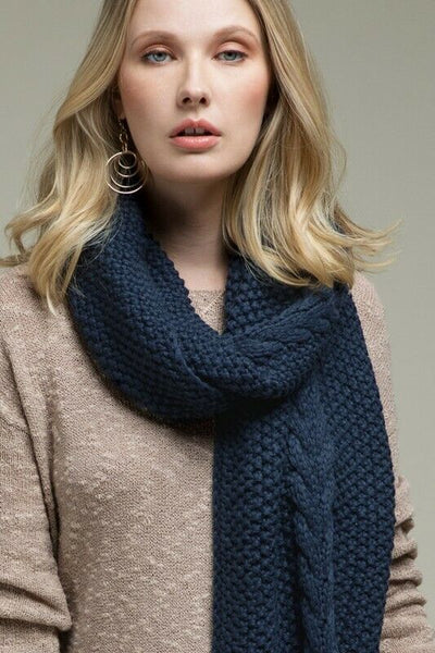 Navy Plush Chunky Cable Knit Oblong Womens Winter Scarf