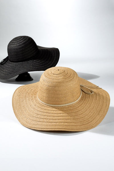 Black Wide Brim Sun Beach Vacation Woven Floppy Hat Women's Casual