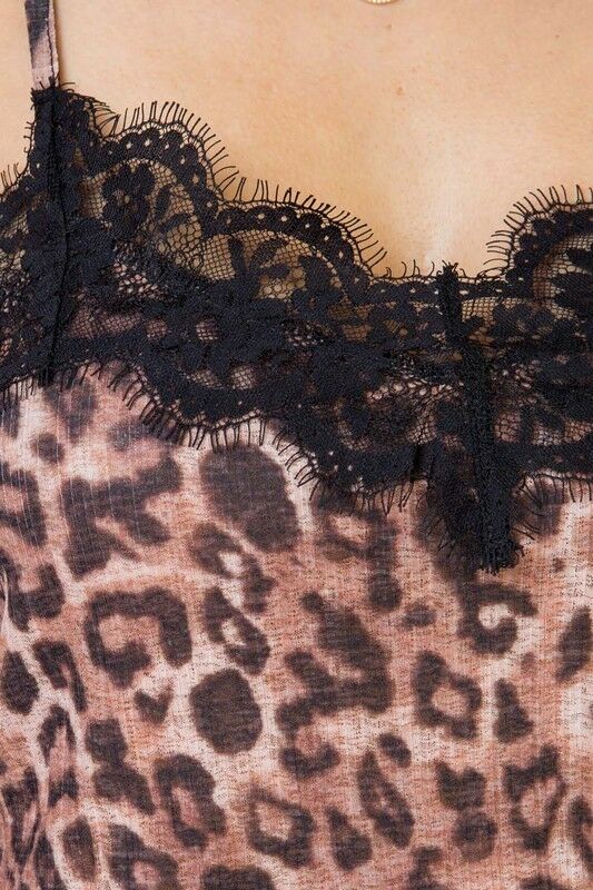 Leopard Animal Print Scallop Eyelash Lace Edge Cami Sexy Tank