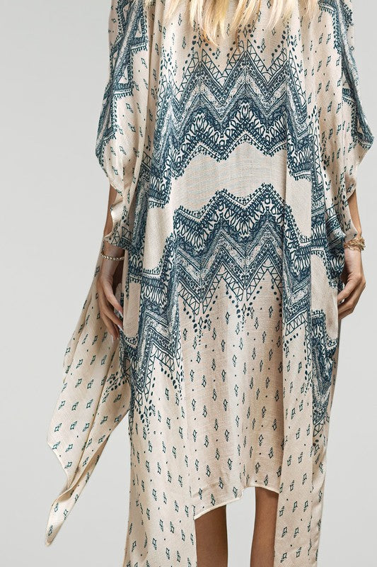 Navy Bohemian Chevron Lightweight Summer Casual Kimono Wrap Coverup Top One Size