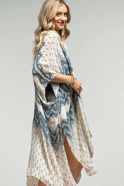 Navy Bohemian Chevron Lightweight Summer Casual Kimono Wrap Coverup Top One Size