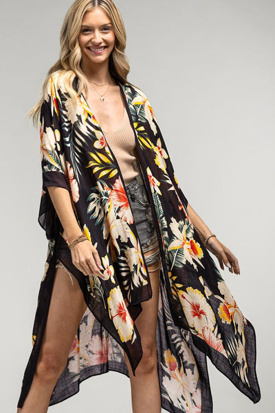 Tropical Garden Floral Summer Vacation Open Wrap Kimono Top Coverup One Size