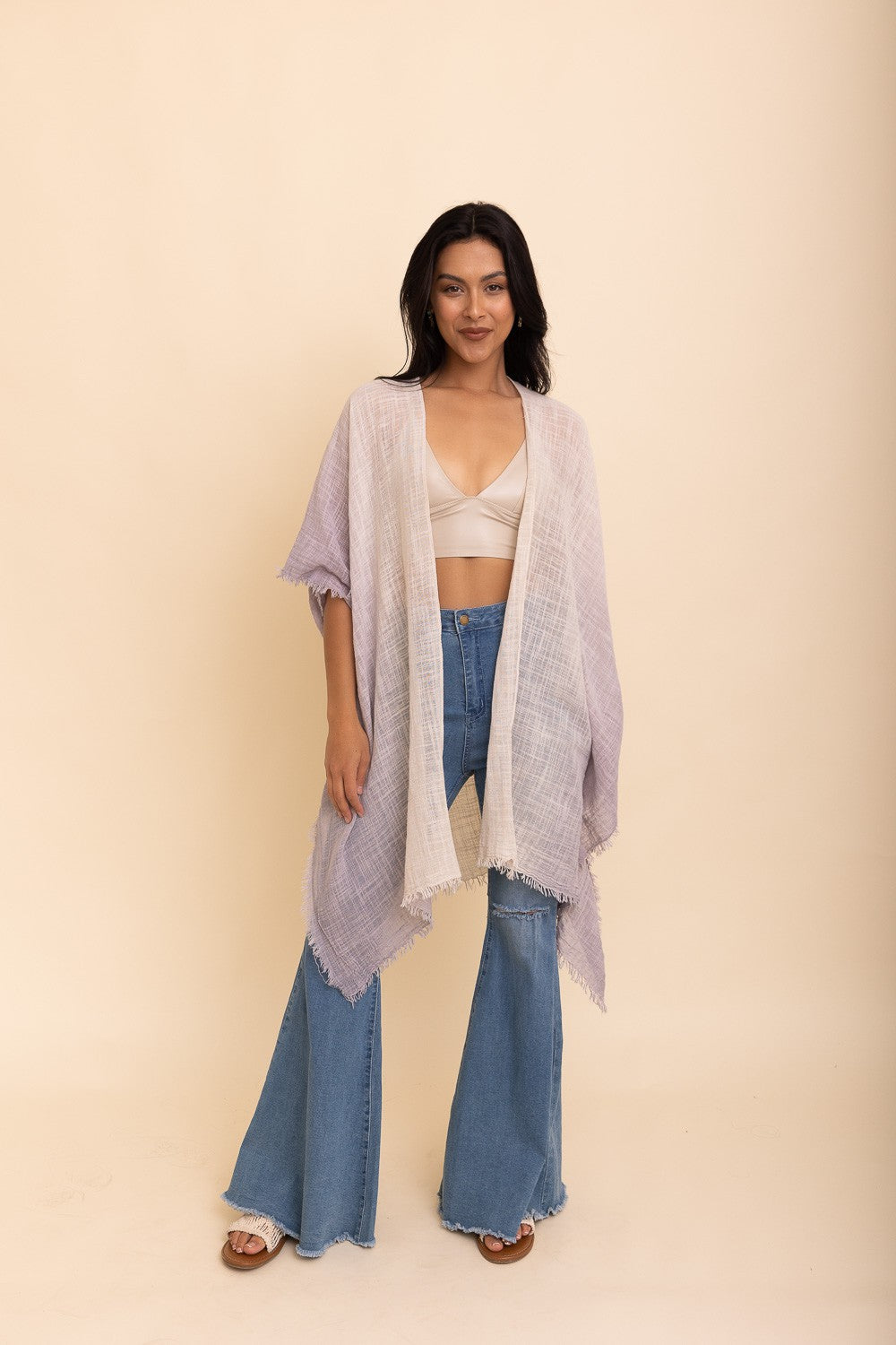 Mystic Hues Cotton Bohemian Stone Gradient Ombre Open Kimono Wrap One Size