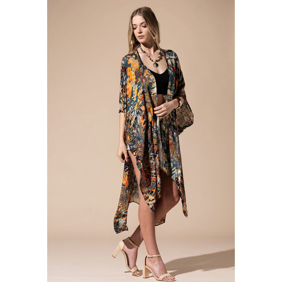 Brookwood Paisley & Animal Print Kimono Open Wrap Top Casual One Size