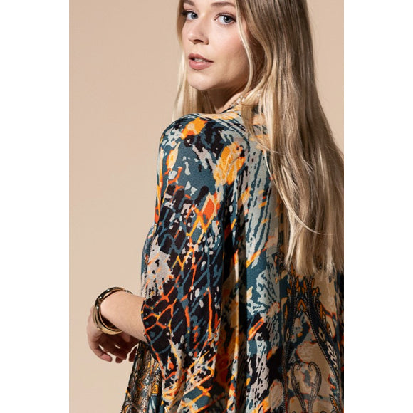 Brookwood Paisley & Animal Print Kimono Open Wrap Top Casual One Size