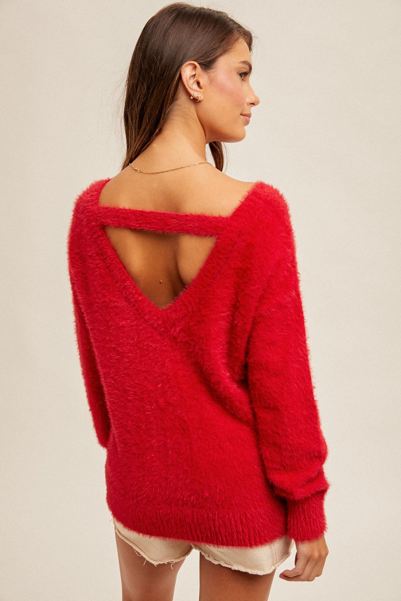 Red Merry Soft Fuzzy Eyelash Christmas Holiday Knit Pullover Sweater