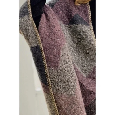 Gray Purple Geo Texture Knit Fall Winter Shawl Open Poncho Sweater One Size