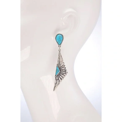 Silver Western Boho Turquoise Fan Whimsical Dangle Earrings