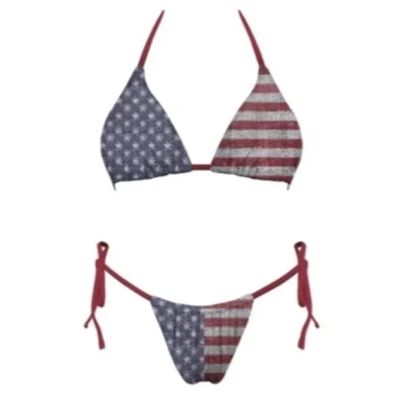 American Honey 4th of July Triangle Tie Side 2Pc Two Piece Bikini Swimsuit