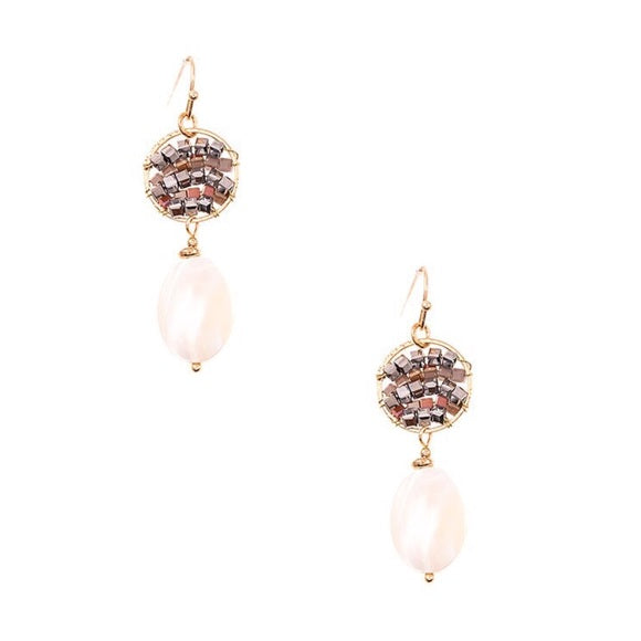 Seed Bead Nacre Pearl Drop Earrings