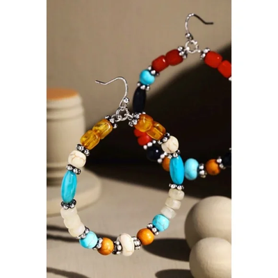 Western Bohemian Boho Style Multi Bead Hoop Dangle Earrings