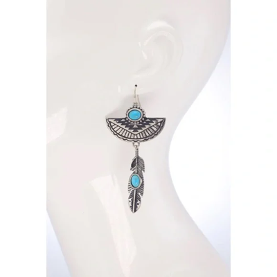 Western Silver Turquoise Navajo Bohemian Feather Dandle Earrings