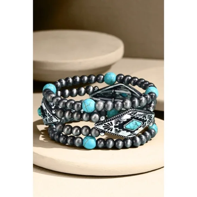 Turquoise Beaded Western Stretch Bracelet Set