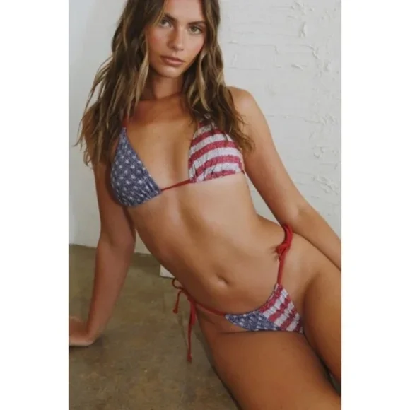 American Honey 4th of July Triangle Tie Side 2Pc Two Piece Bikini Swimsuit