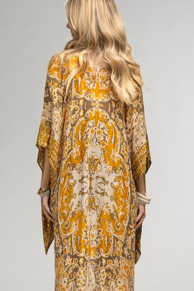 Mustard Mandala Bohemian Kimono Coverup Open Top Wrap One Size Women's Boho