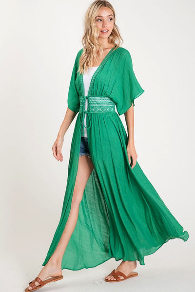 Green Crochet Boho Kimono Duster Short Sleeve Cardigan Wrap Womens