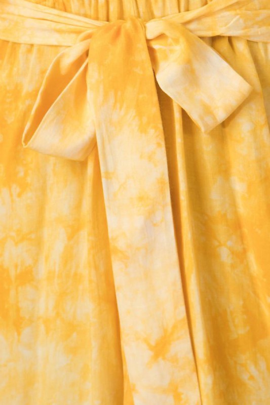 Yellow Tie Dye Surplice Kimono Romper Casual Womens
