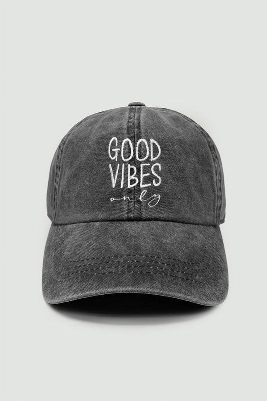 Black Vintage Washed Good Vibes Only Women's Baseball Cap Casual Hat