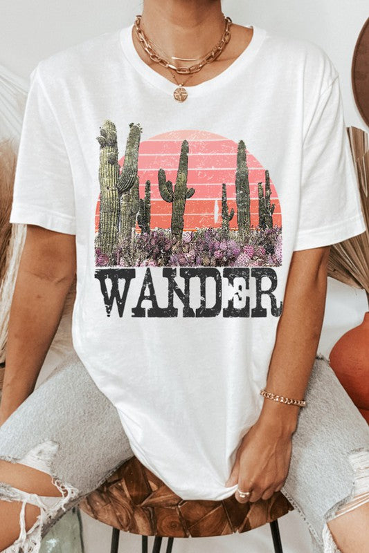 White Wander Cactus Western Graphic Oversized Relaxed Fit Casual Tee T-Shirt Top