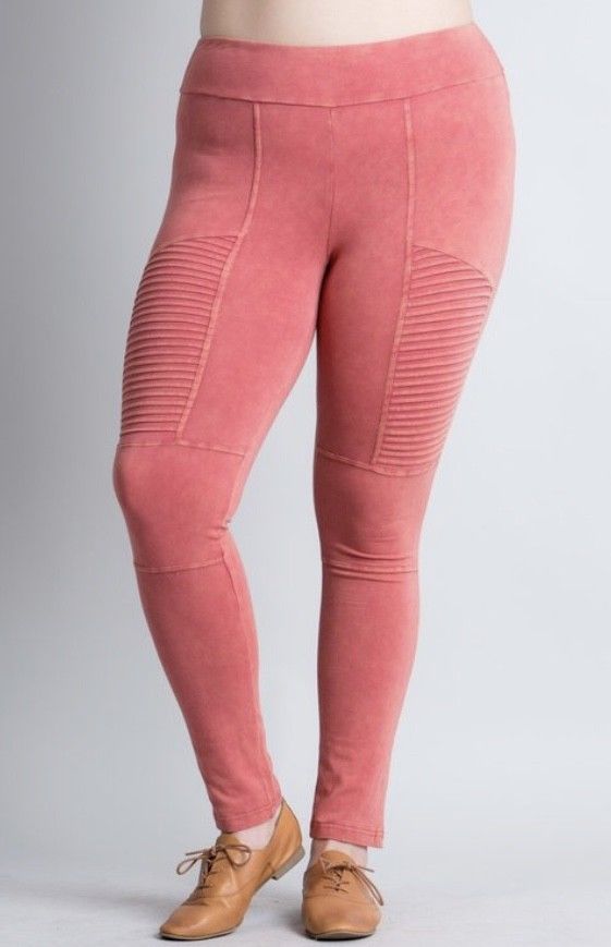 Plus Old Rose Pink Mineral Wash Moto Stretch Pants Leggings Bottoms
