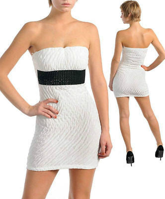 Dress Club Sexy White Mini Stretch Crinkle Texture Sparkle Belt