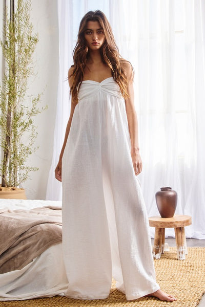 White Wide Leg Tube Strapless Twisted Knot Solid Jumpsuit