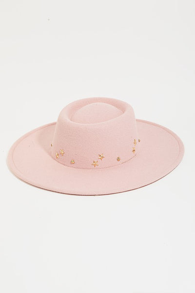 Pink Gold Star Studded Fedora Western Bohemian Festival Hat