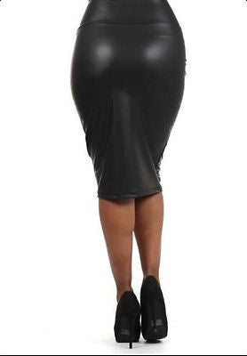 Skirt Faux Leather Black Matte Pencil Bodycon Stretch Bodycon