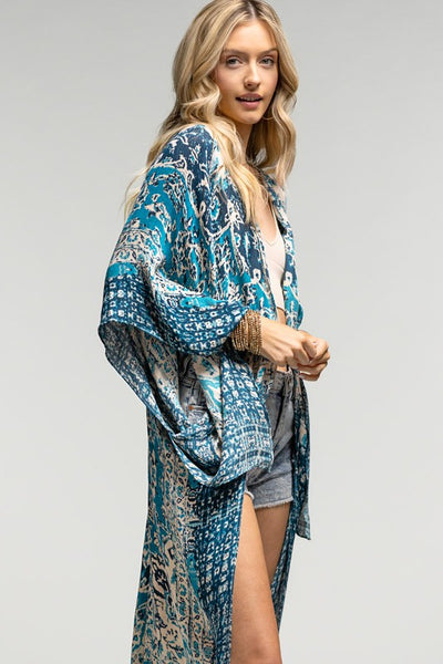 Teal Boho Mandala Kimono Wrap Womens One Size