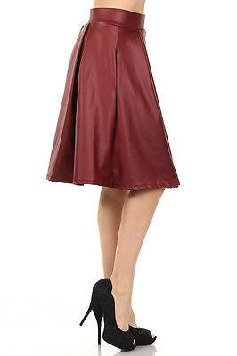 Skirt Faux Leather Circle Pleated Women Sexy High Waist Knee Length