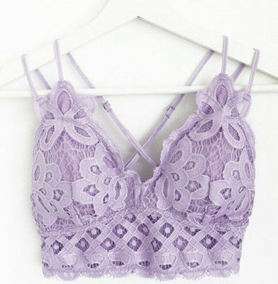 Lilac Double Strap Scallop Crochet Lace Bralette Womens