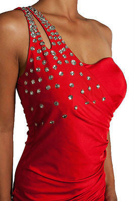 Cocktail Dress Mini One Shoulder Blue Jewel Studded Ruched Glam Party Sexy
