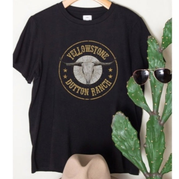 Black Cowboy Ranch Print Graphic Women's T-shirt Tee Casual