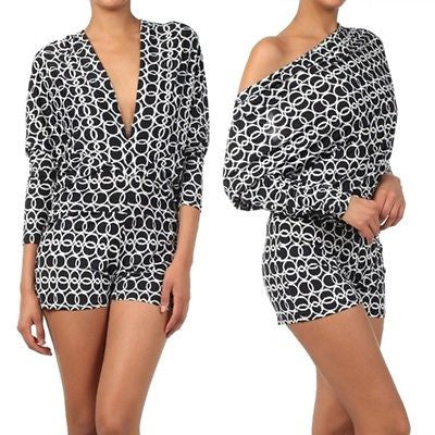 Romper Sexy Black White Multi Way Off Shoulder Sexy Printed New Womens