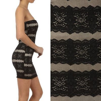 Dress Floral Lace Mesh Strapless Tube Bodycon Fitted Cocktail Mini