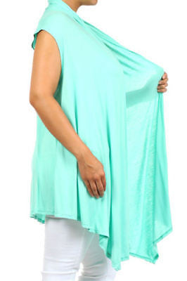 Plus Size Vest Women Open Front Cardigan New Wrap Sleeveless Mint